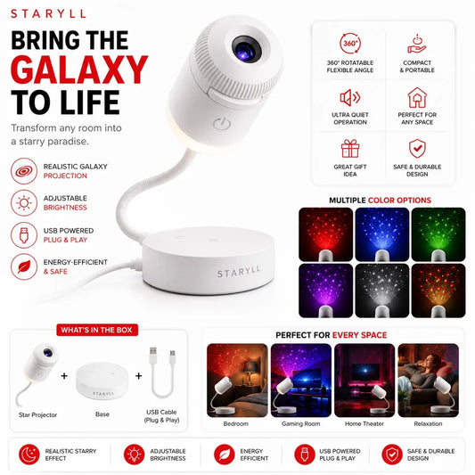 Galaxy Star Projector Lamp – 360° LED Night Light